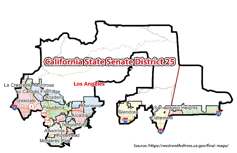 La Crescenta Montrose; La Cañada Flintridge; Glendale;  Altadena; Monrovia; Glendora; Claremont; San Antonio Heights; Pasadena; East Pasadena; South Pasadena; San Marino; Arcadia; Temple City; San Gabriel; Rosemead; Alhambra; Monterey Park.